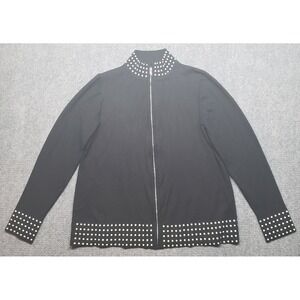 Belldini Sweater Womens XL Black White Rhinestones Full Zip Long Sleeve New